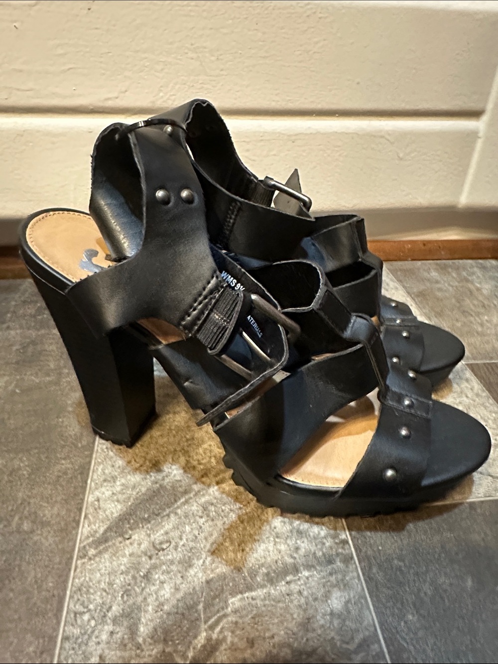 Report Black Studded Strappy Block-Heel Sandals